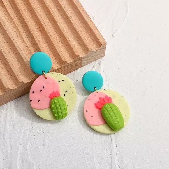 kelzposh Jewelry - Colorful Clay Cactus Earrings